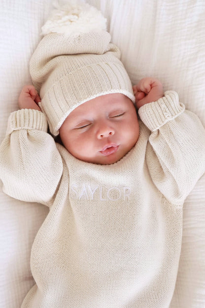 Knit Baby Pom Pom Beanie | Sweet Neutrals