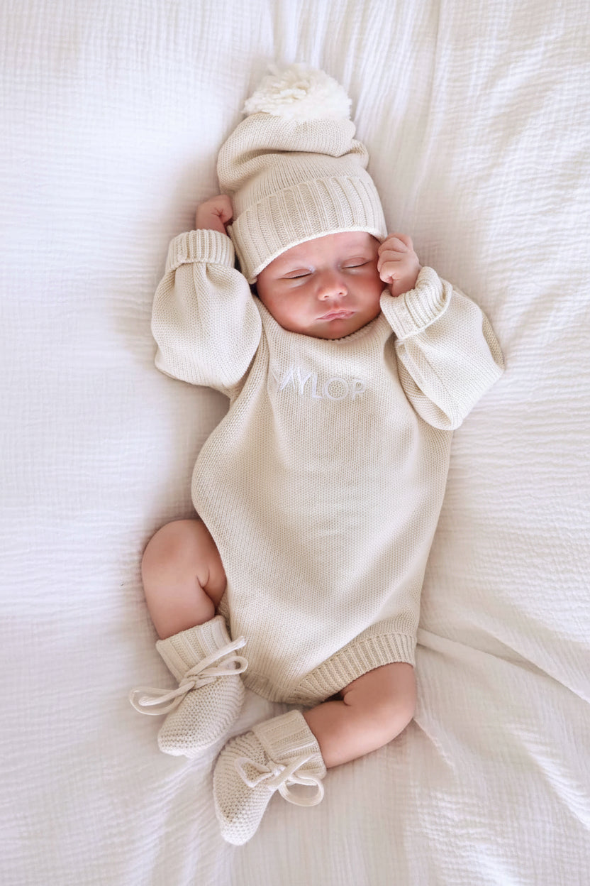 Embroidered Knit Sweater Bubble Romper | Ash