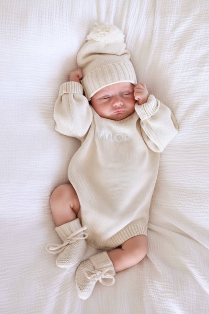 Embroidered Knit Sweater Bubble Romper | Ash