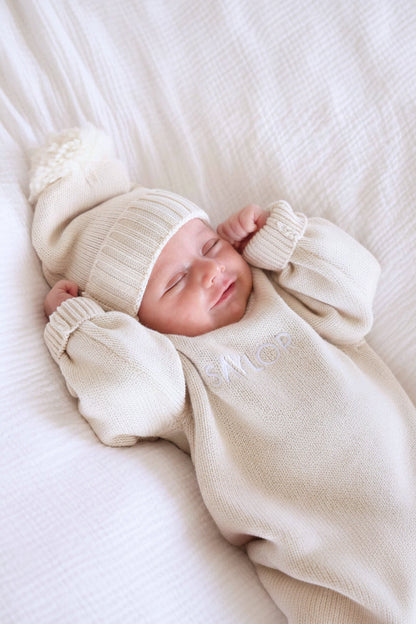 Embroidered Knit Sweater Bubble Romper | Ash