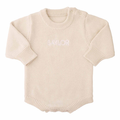 Embroidered Knit Sweater Bubble Romper | Ash