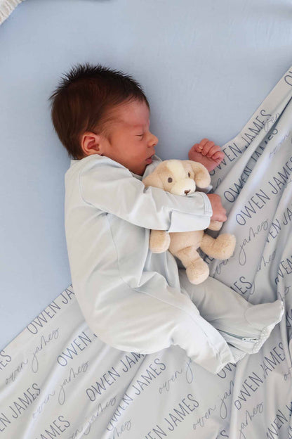 Baby Blue Bamboo Zipper Footie