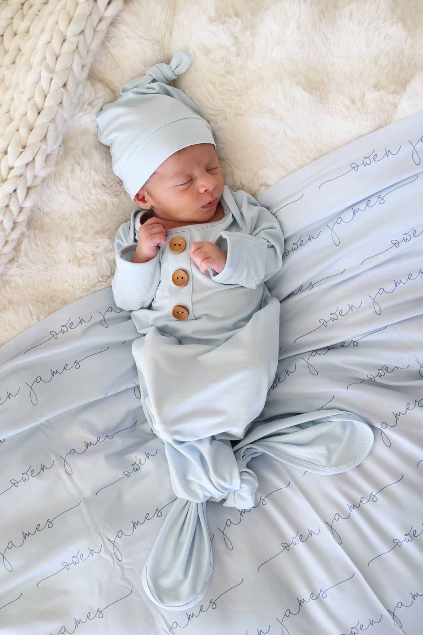 Personalized Baby Blue Baby Name Swaddle Blanket