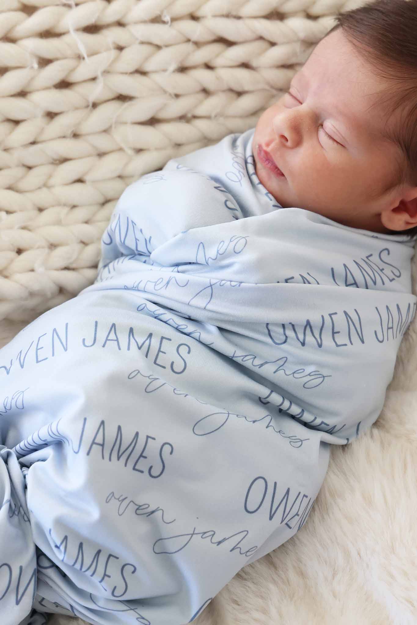 Personalized Baby Blue Baby Name Swaddle Blanket