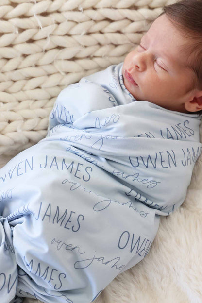 Personalized Baby Blue Baby Name Swaddle Blanket