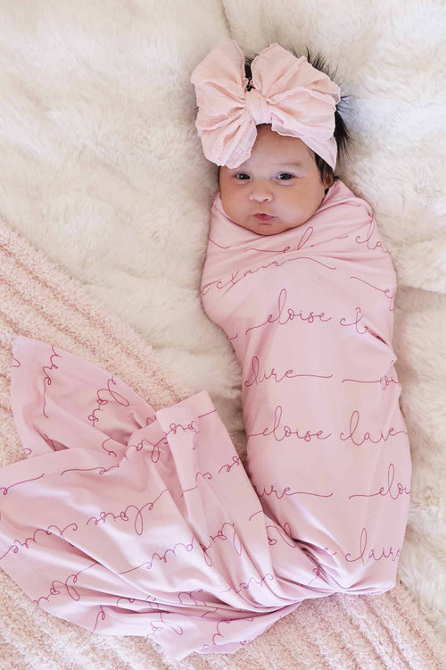 Personalized Baby Pink Baby Name Swaddle Blanket