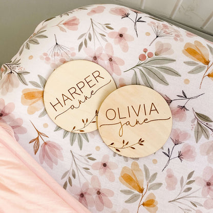 Personalized Baby Name Wood Announcement | Leaves