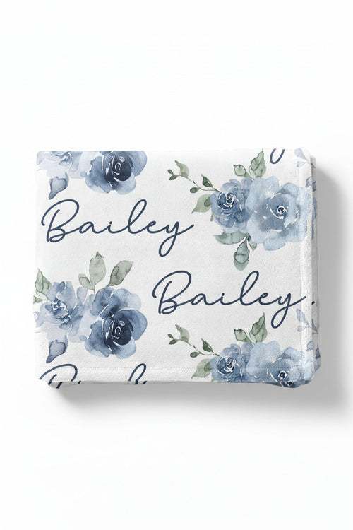 Bailey's Blue Floral Personalized Toddler Blanket