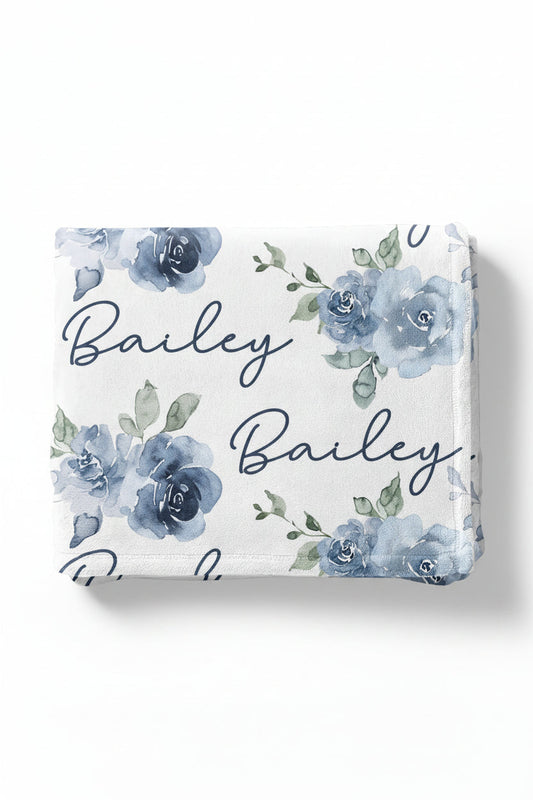 Bailey's Blue Floral Personalized Toddler Blanket