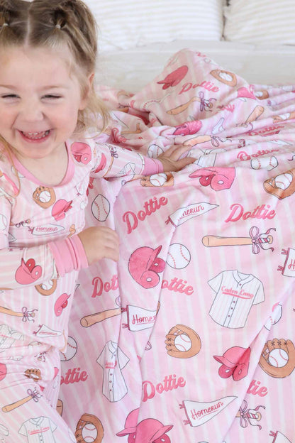 Ballpark Babes Personalized Kids Blanket