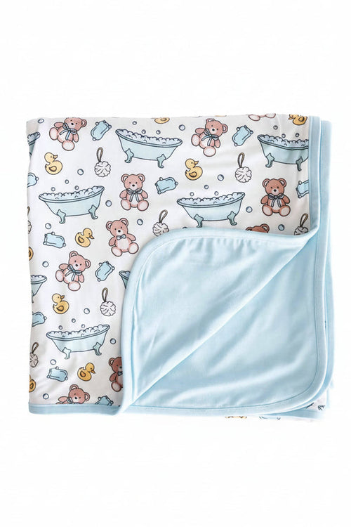 Bathtime Besties Double Sided Bamboo Blanket | Blue