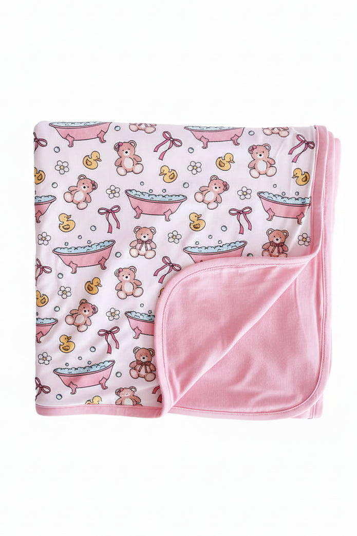 Bathtime Besties Double Sided Bamboo Blanket | Pink