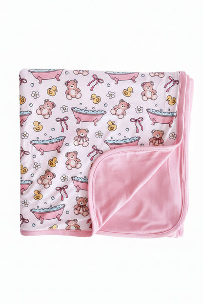 Bathtime Besties Double Sided Bamboo Blanket | Pink