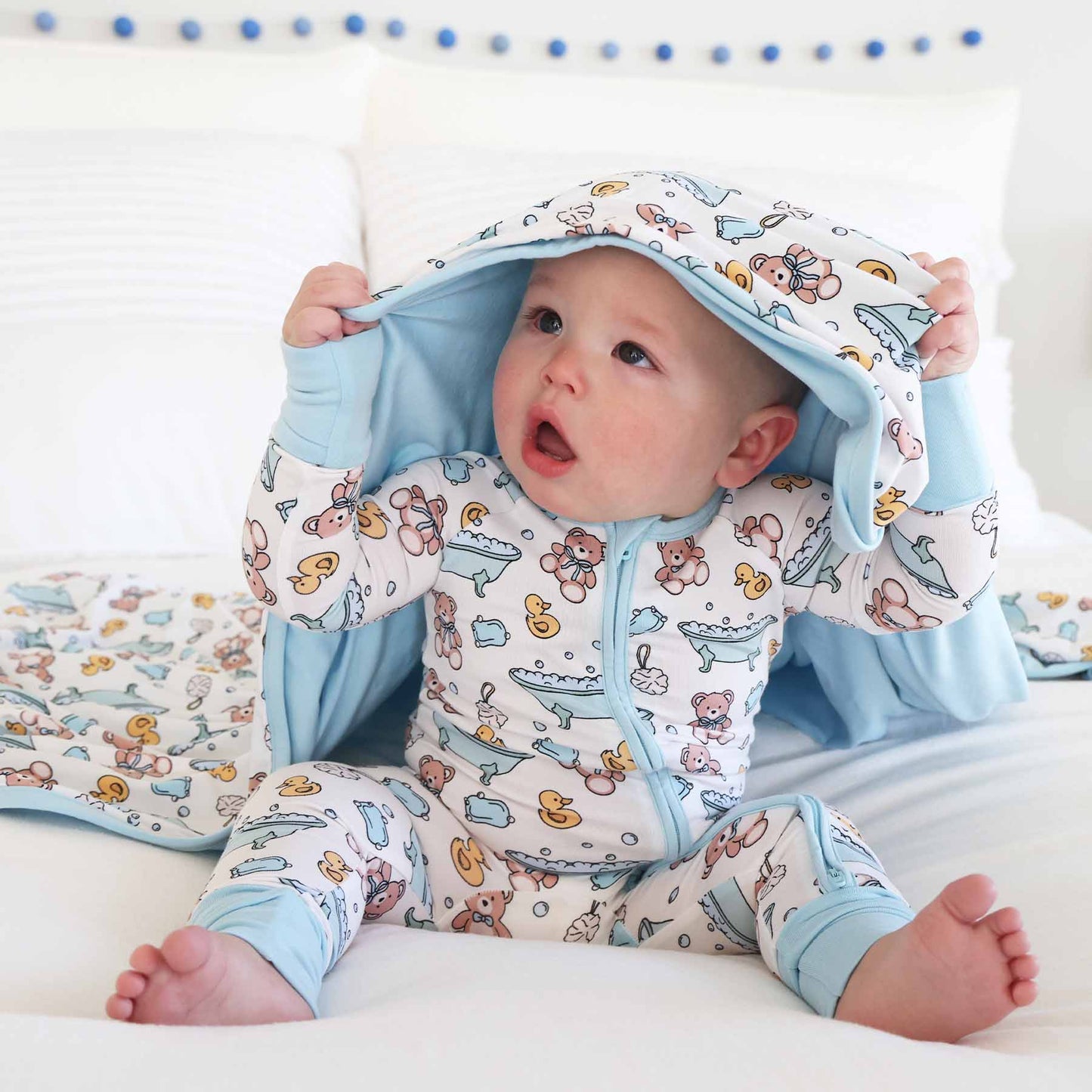 Bathtime Besties Double Sided Bamboo Blanket | Blue