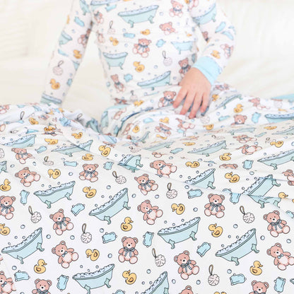 Bathtime Besties Double Sided Bamboo Blanket | Blue