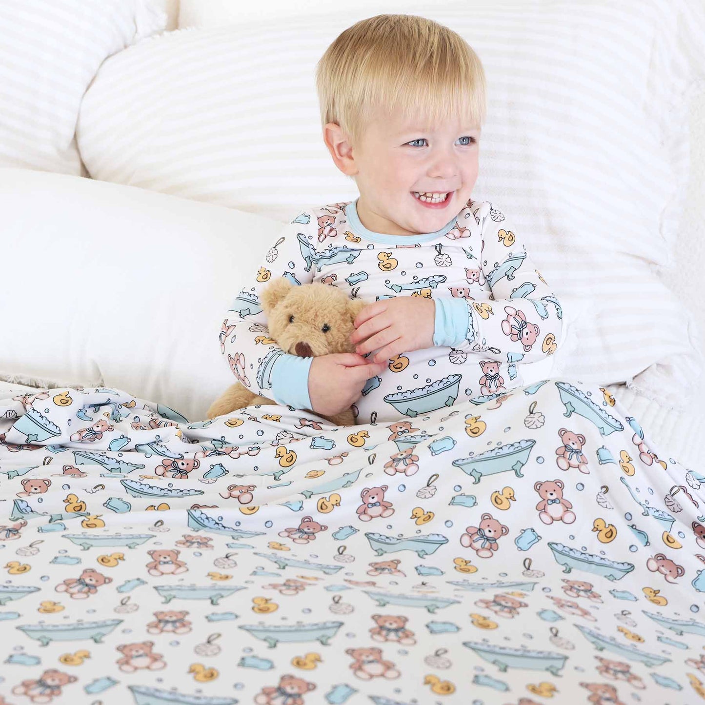 Bathtime Besties Double Sided Bamboo Blanket | Blue