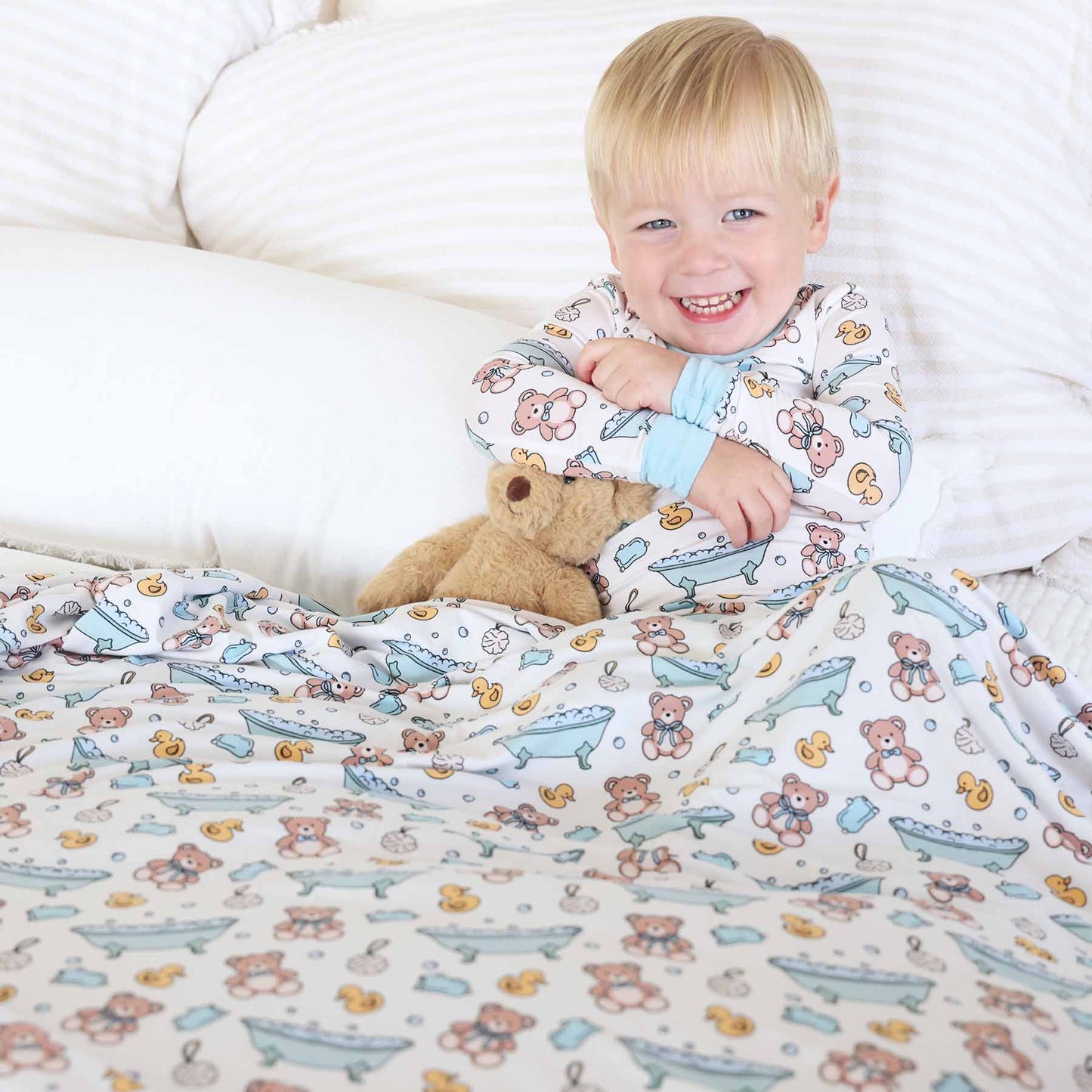 Bathtime Besties Double Sided Bamboo Blanket | Blue