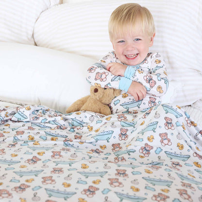 Bathtime Besties Double Sided Bamboo Blanket | Blue