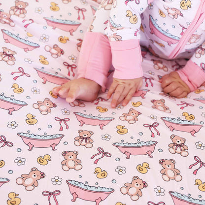 Bathtime Besties Double Sided Bamboo Blanket | Pink