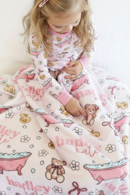 Bathtime Besties Personalized Kids Blanket | Pink