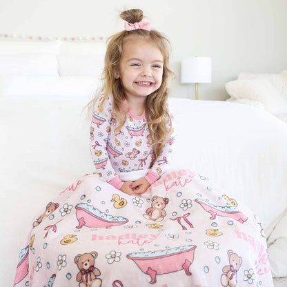 Bathtime Besties Personalized Kids Blanket | Pink