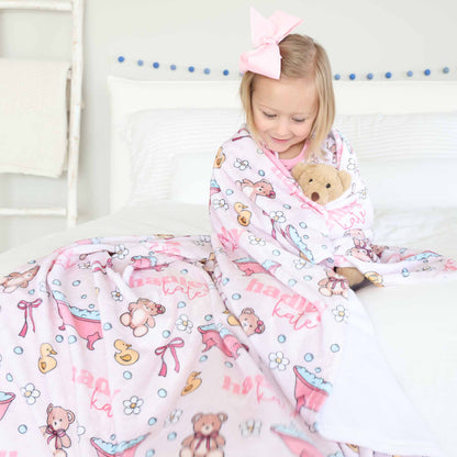 Bathtime Besties Personalized Kids Blanket | Pink