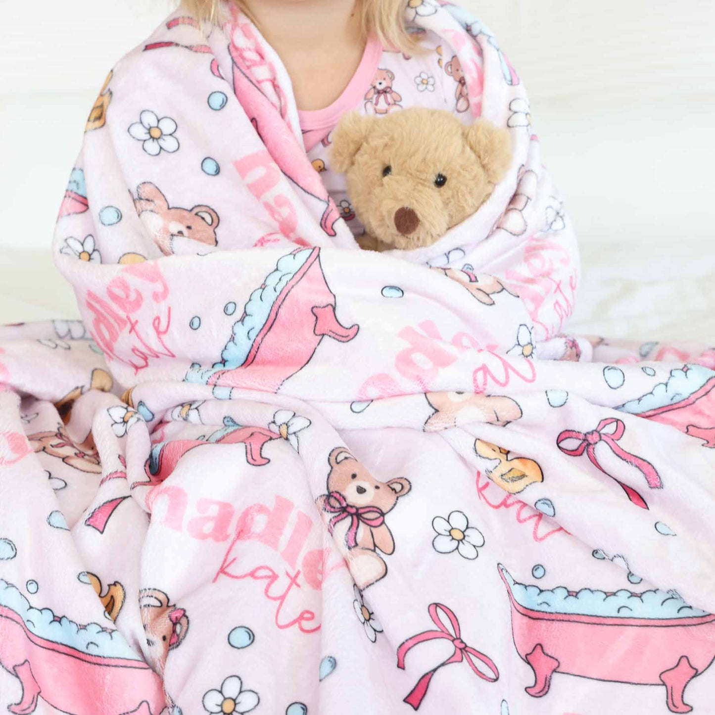 Bathtime Besties Personalized Kids Blanket | Pink