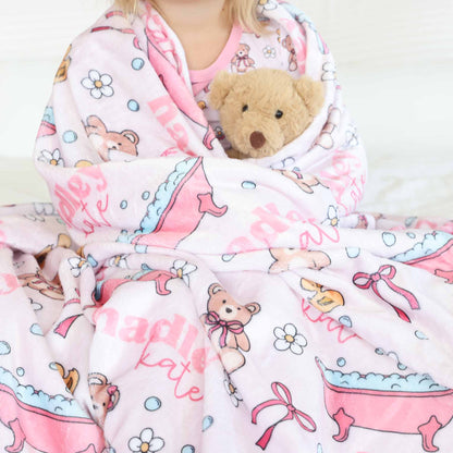 Bathtime Besties Personalized Kids Blanket | Pink