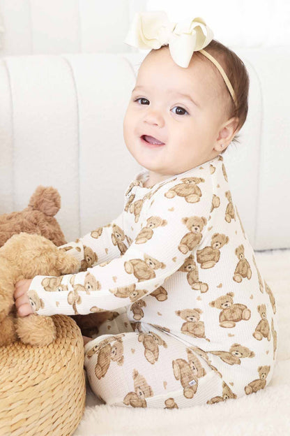 Beary Sweet Bamboo Waffle Convertible Zip Romper
