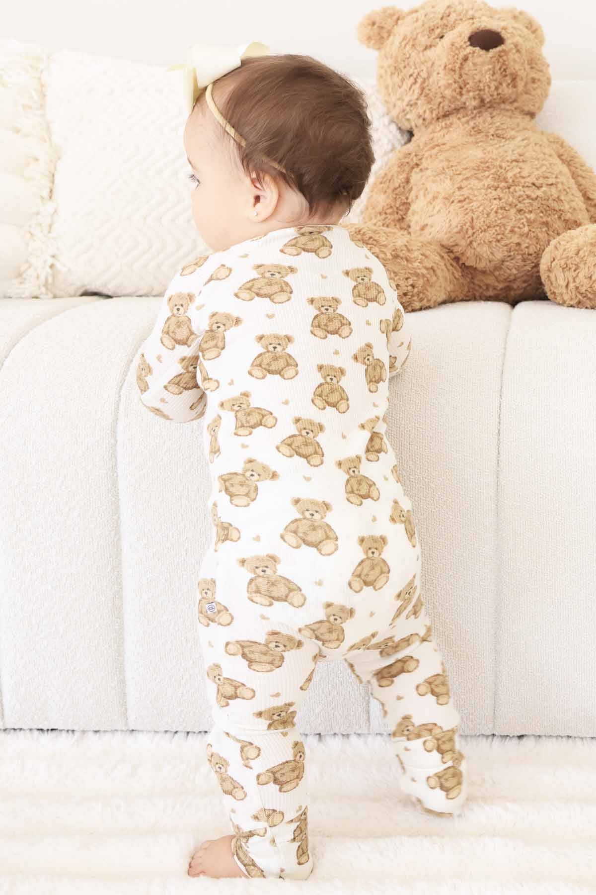 Beary Sweet Bamboo Waffle Convertible Zip Romper