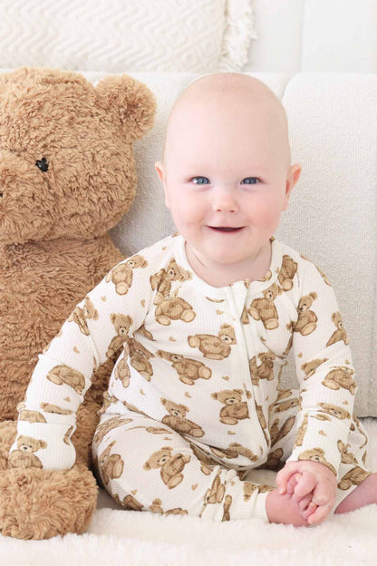 Beary Sweet Bamboo Waffle Convertible Zip Romper