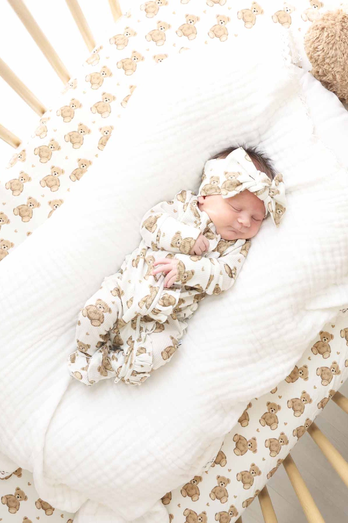 Beary Sweet Bamboo Waffle Knit Large Bow Headwrap