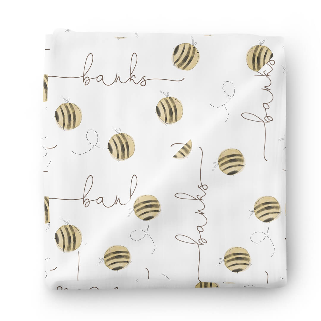 Honey's Bees Personalized Baby Name Swaddle Blanket