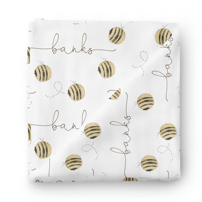 Honey's Bees Personalized Baby Name Swaddle Blanket