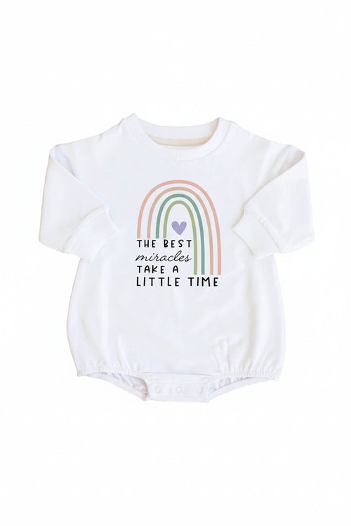 Best Miracles Graphic Sweatshirt Bubble Romper | White