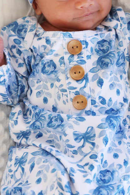 Betsy's Blooms Newborn Baby Knot Gown & Hat Set