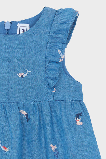Chambray Mermaid Embroidered Dress