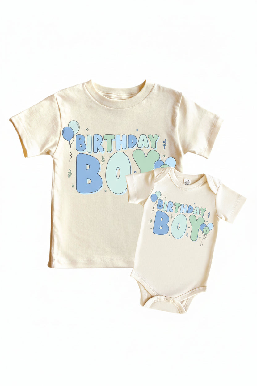 Birthday Boy Graphic Bodysuit & Kids Tee | Natural
