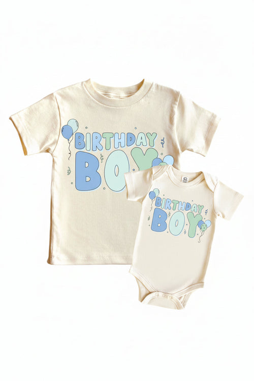 Birthday Boy Graphic Bodysuit & Kids Tee | Natural