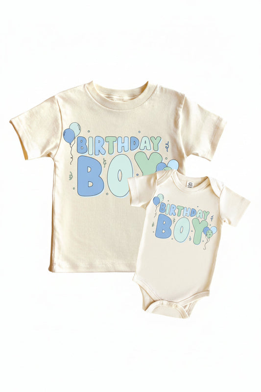 Birthday Boy Graphic Bodysuit & Kids Tee | Natural