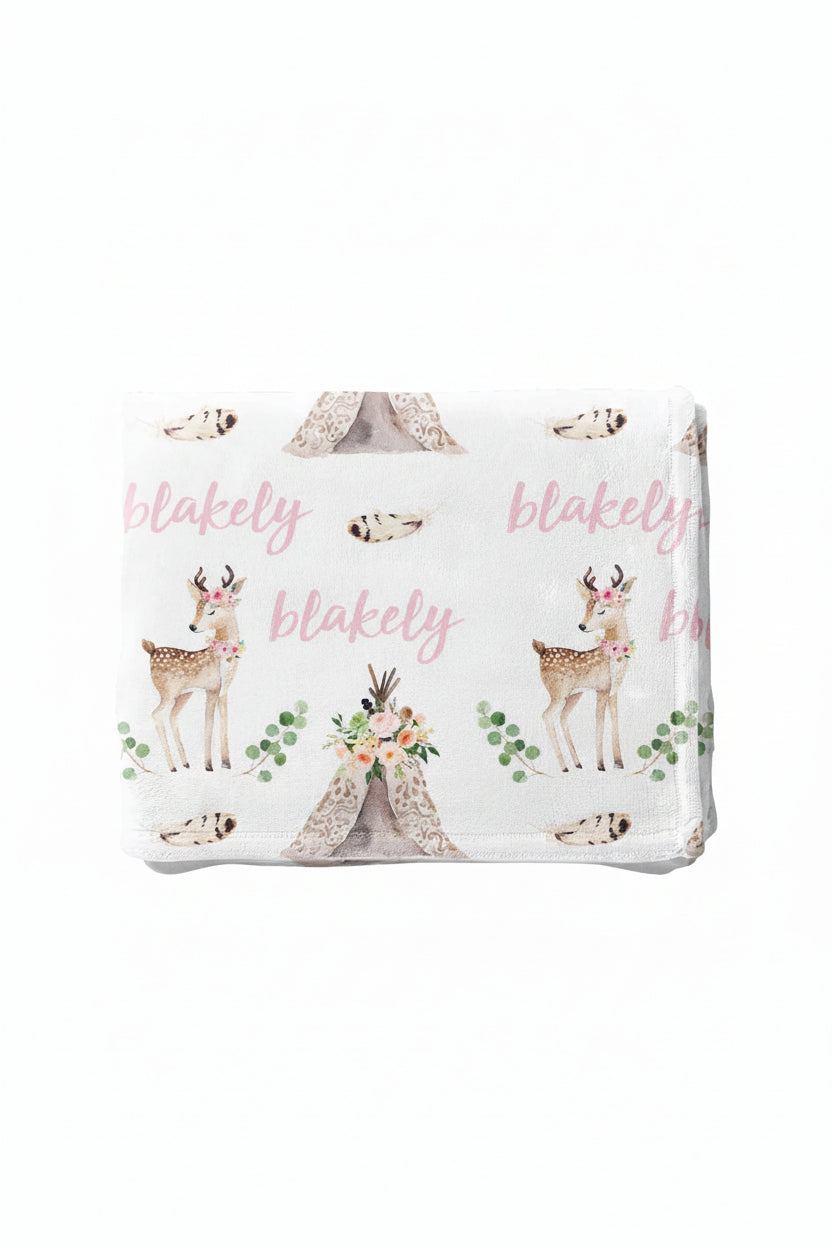 Blakely's Boho Deer Personalized Toddler Blanket