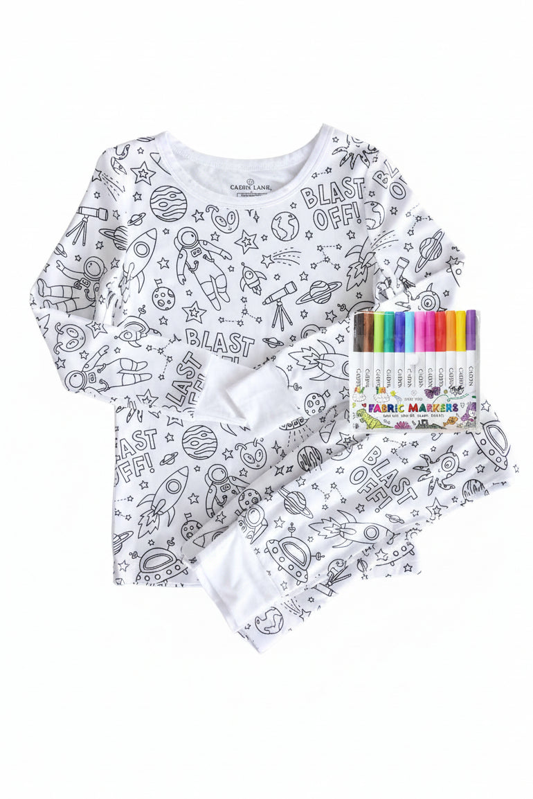 Colorable Two Piece Pajama Set | Blast Off