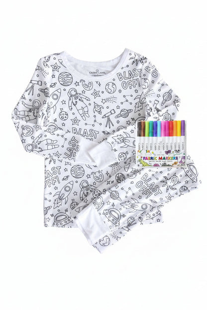 Colorable Two Piece Pajama Set | Blast Off