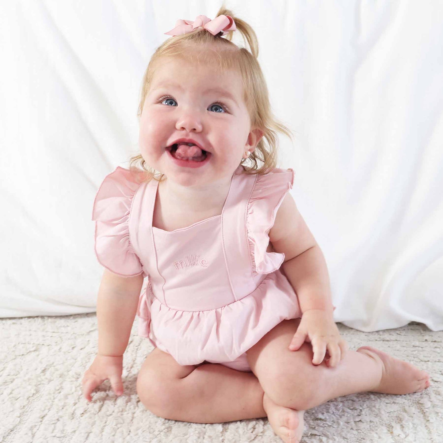 Embroidered Cross Back Ruffle Bubble Romper