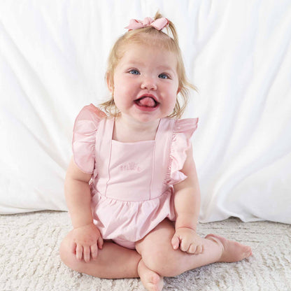 Embroidered Cross Back Ruffle Bubble Romper