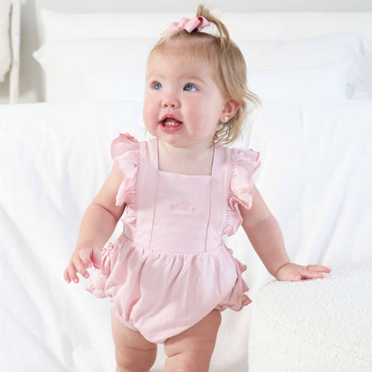 Embroidered Cross Back Ruffle Bubble Romper