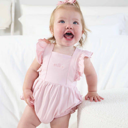 Embroidered Cross Back Ruffle Bubble Romper