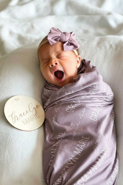 Personalized Dusty Purple Baby Name Swaddle Blanket