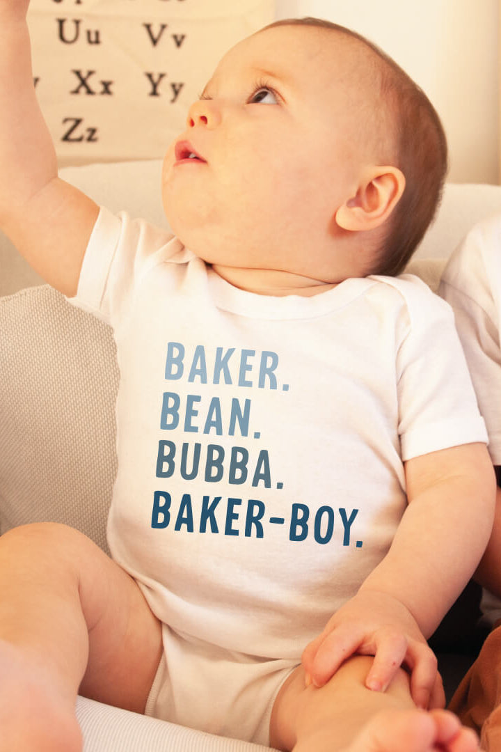 Personalized Blue Nickname Graphic Bodysuit | White
