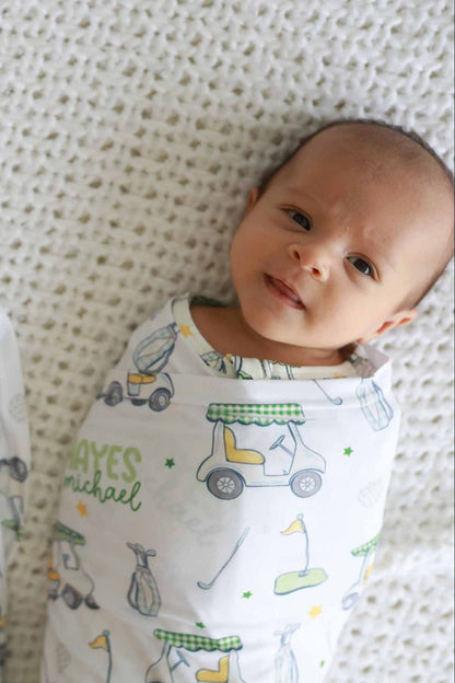 Country Club Cuties Personalized Swaddle Blanket | Blue